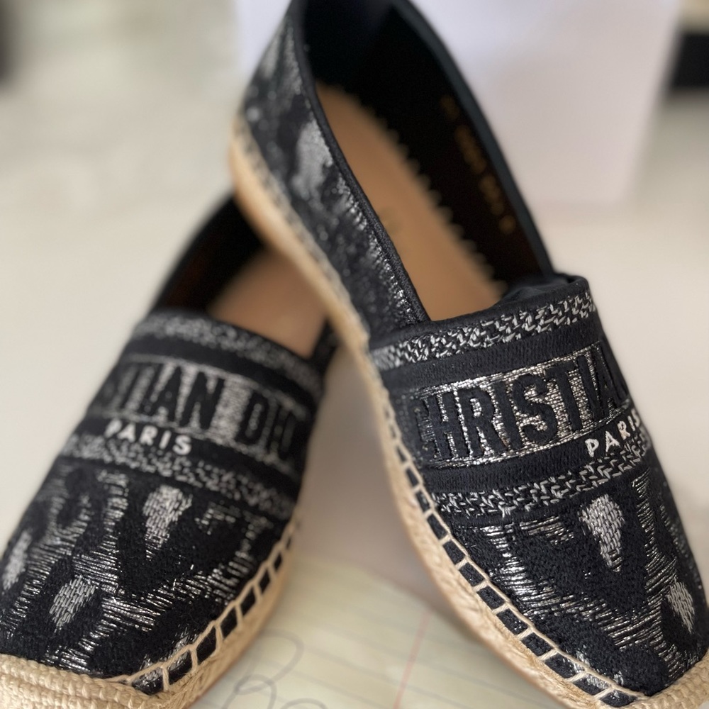 Dior
Black/Silver Granville Mizza Lurex Embroidered Cotton Espadrille Flats
